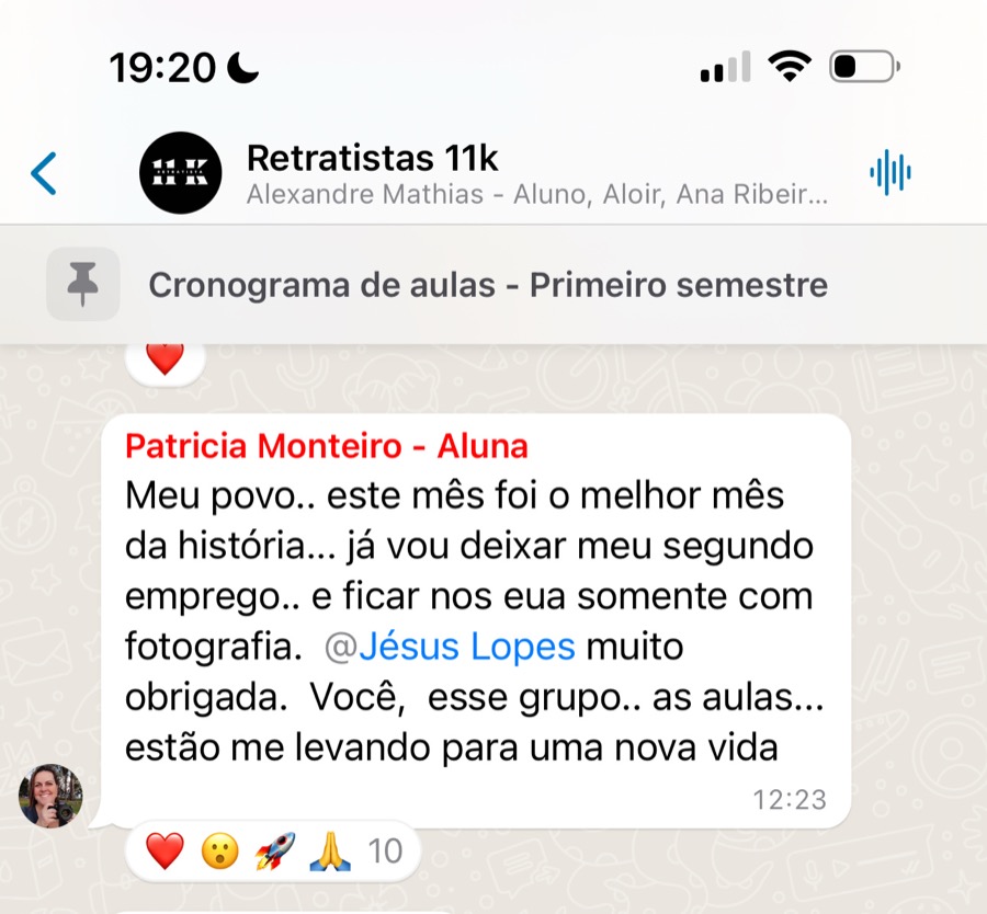 Aluna Patricia agradecendo ao grupo e às aulas