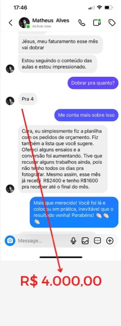 Print de aluno Matheus dobrando o faturamento no mês