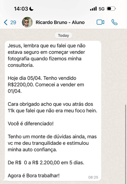 Print de aluno Ricardo de R$ 0 a R$ 2.200 em 5 dias